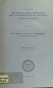 Front cover of Ten years of psychological research in schools for the blind by Samuel Perkins Hayes