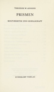 Cover of Prismen by Theodor W. Adorno
