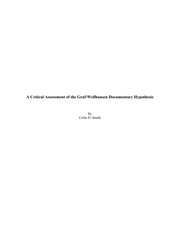 Front cover of A Critical Assessment of the Graf-Wellhausen Documentary Hypothesis by Colin D. Smith