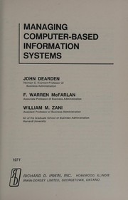 Cover of Managing computer-based information systems by John Dearden