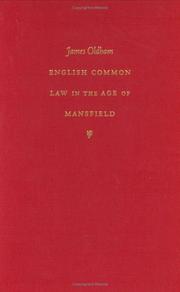 Front cover of English Common Law in the Age of Mansfield (Studies in Legal History) by James Oldham