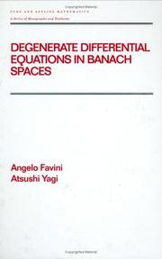Front cover of Degenerate differential equations in Banach spaces by A. Favini