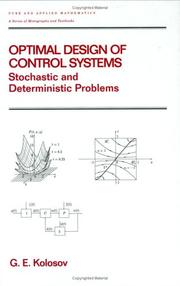 Front cover of Optimal design of control systems by G. E. Kolosov