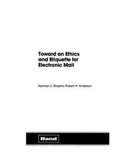 Cover of Toward an ethics and etiquette for electronic mail by Norman Zalmon Shapiro