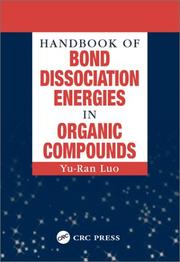 Cover of Handbook of bond dissociation energies in organic compounds by Yu-Ran Luo