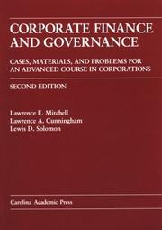 Cover of Corporate finance and governance by Lawrence E. Mitchell