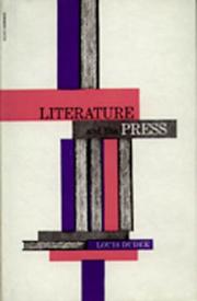 Front cover of Literature and the press by Louis Dudek