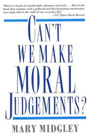 Front cover of Can't we make moral judgements? by Mary Midgley
