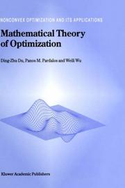 Front cover of Mathematical theory of optimization by Dingzhu Du