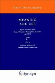 Front cover of Meaning and Use (Studies in Linguistics and Philosophy) by A. Margalit