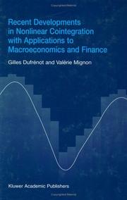 Front cover of Recent developments in nonlinear cointegration with applications to macroeconomics and finance by Gilles Dufrénot