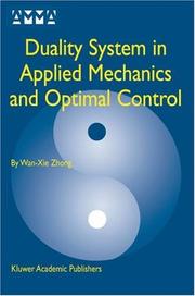 Front cover of Duality System in Applied Mechanics and Optimal Control (Advances in Mechanics and Mathematics) by Wan-Xie Zhong