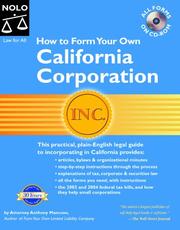 Front cover of How to form your own California corporation by Anthony Mancuso