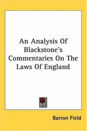 Cover of An analysis of Blackstone's Commentaries on the laws of England by Barron Field