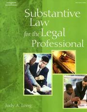 Cover of Substantive law for the legal professional by Judy A. Long