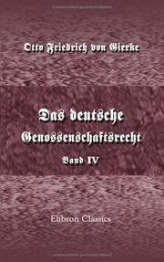 Cover of Das deutsche Genossenschaftsrecht by Otto Friedrich von Gierke