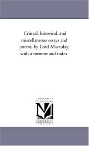 Front cover of Critical, historical, and miscellaneous essays and poems by Thomas Babington Macaulay