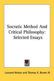 Cover of Socratic method and critical philosophy by Leonard Nelson