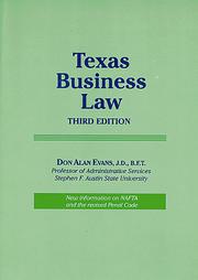 Front cover of Texas business law by Don Alan Evans