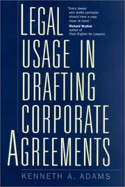 Front cover of Legal Usage in Drafting Corporate Agreements by Kenneth A. Adams