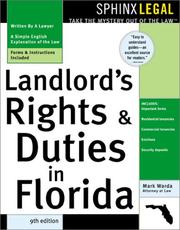 Front cover of Landlords' rights and duties in Florida by Mark Warda