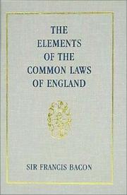 Cover of The elements of the common lawes of England by Francis Bacon