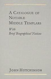 Front cover of A catalogue of notable Middle Templars by Hutchinson, John