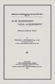 Front cover of In re Shakespeare's "legal acquirements" by William C. Devecmon