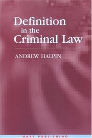 Front cover of Definition in the criminal law by Halpin, Andrew DPhil.