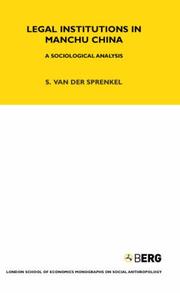 Front cover of Legal Institutions in Manchu China by Sybille van der Sprenkel