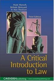 Front cover of A critical introduction to law by Wade Mansell