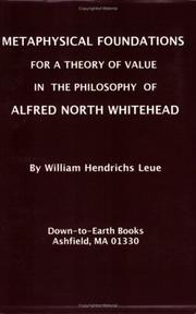 Front cover of Metaphysical Foundations for a Theory of Value in the Philosophy of Alfred North Whitehead by William Hendrichs Leue