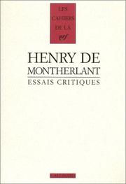 Cover of Essais critiques by Henry de Montherlant
