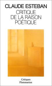 Front cover of Critique de la raison poétique by Claude Esteban