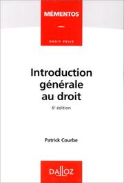 Cover of Introduction générale au droit by Patrick Courbe