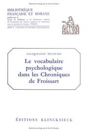 Cover of Le vocabulaire psychologique dans les chroniques de Froissart by Jacqueline Picoche