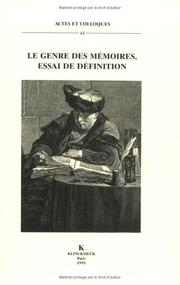 Front cover of Le genre des mémoires, essai de définition by Madeleine Bertaud