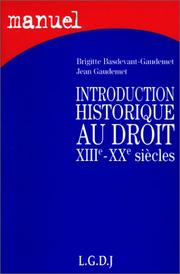Front cover of Introduction historique au droit, XIIIe-XXe siècles by Brigitte Basdevant-Gaudemet