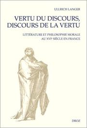 Front cover of Vertu du discours, discours de la vertu by Ullrich Langer