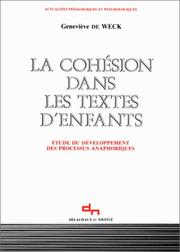 Front cover of La cohésion dans les textes d'enfants by Geneviève de Weck