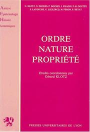 Front cover of Ordre, nature, propriété by Gérard Klotz