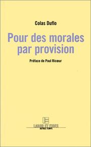 Cover of Pour des morales par provision by Colas Duflo