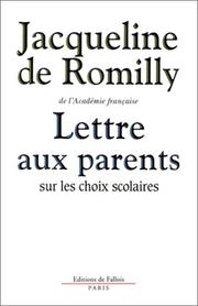 Cover of Lettre aux parents sur les choix scolaires by Jacqueline de Romilly