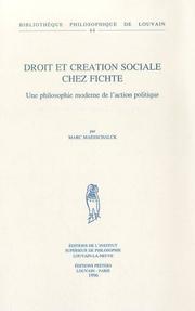 Front cover of Droit et creation sociale chez Fichte by M. Maesschalck
