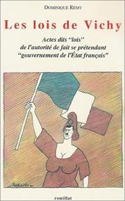 Front cover of Les lois de Vichy by Dominique Rémy