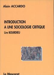 Front cover of Introduction à une sociologie critique by Alain Accardo