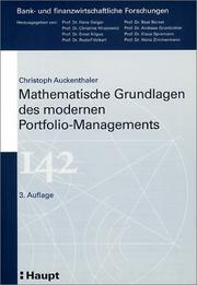 Front cover of Mathematische Grundlagen des modernen Portfolio- Managements by Christoph Auckenthaler