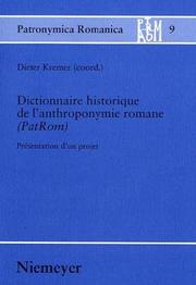 Cover of Dictionnaire historique de l'anthroponymie romane by Dieter Kremer
