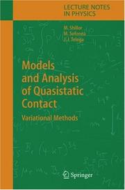 Front cover of Models and analysis of quasistatic contact by M. Shillor