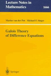 Front cover of Galois theory of difference equations by Marius van der Put
